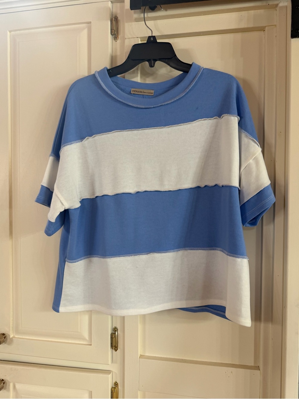 Zenana blue  & White Striped Boxy Tee
